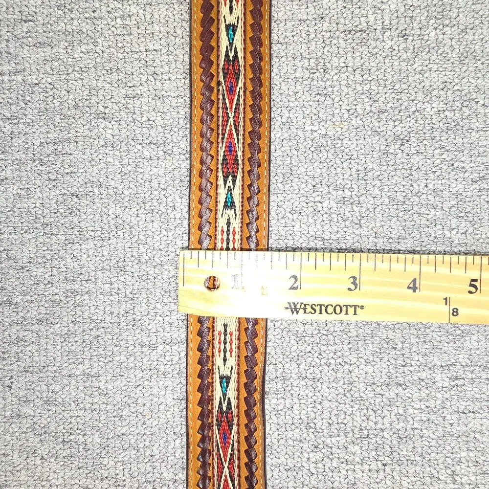SILVER CREEK CLASSICS BROWN LEATHER WESTERN SIZE 34 BELT - AZTEC STYLE STITCH
